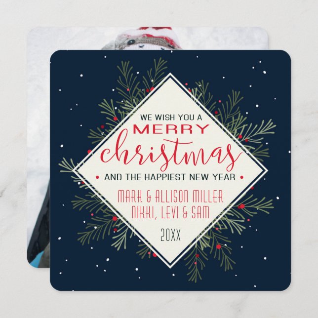 Pino de Férias e Neve Meia-Noite | CARTÃO COM FOTO (Frente/Verso)