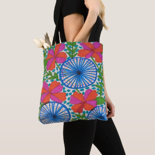 Pinos e Flores - Saco de Tote de Padrão Tropical