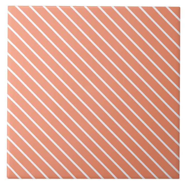 Pinstripes diagonais - laranja e branco de coral (Frente)