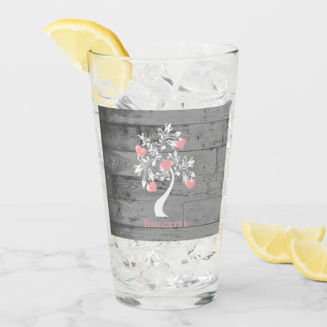 Pint Árvore rosa de Copo de Vidro Personalizado de Cora (Gelo frontal)