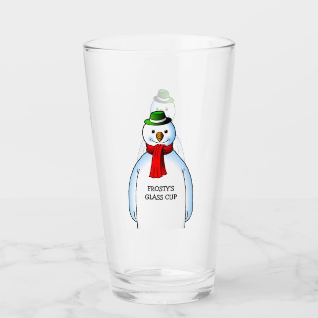 Pint Boneco de Neve Alegre em um Copo de Vidro de Natal (Frente)