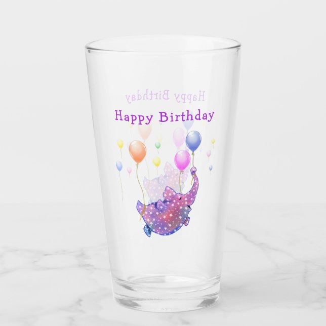 Pint Copo de Aniversário Elefante Voador Divertido (Frente)