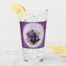 Copo de Bebida com Desenho Floral Roxo