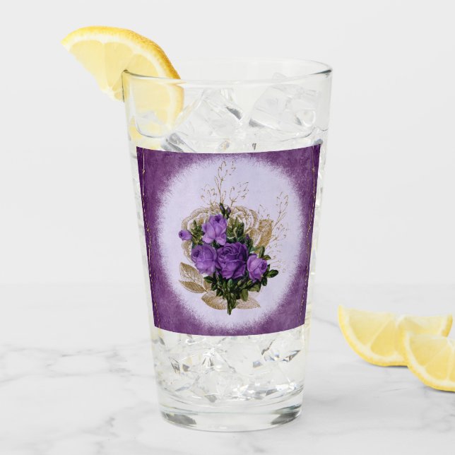 Pint Copo de Bebida com Desenho Floral Roxo (Gelo frontal)