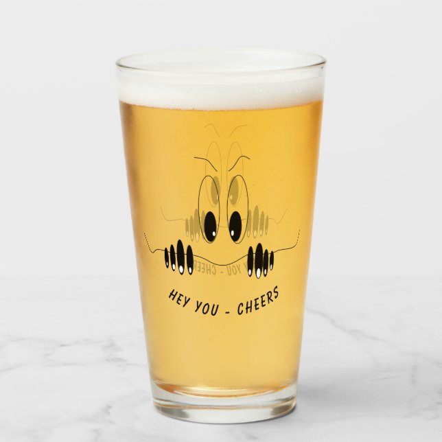 Pint Copo de Cerveja Curiosidade Olhos e Texto Cheers A (Frente (Preenchido))