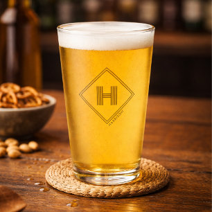 Pint Copo de Cerveja   Monograma Inicial Geométrico Mod