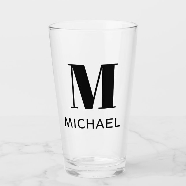 Pint Copo de Cerveja Personalizado Nome Monograma Simpl (Frente)