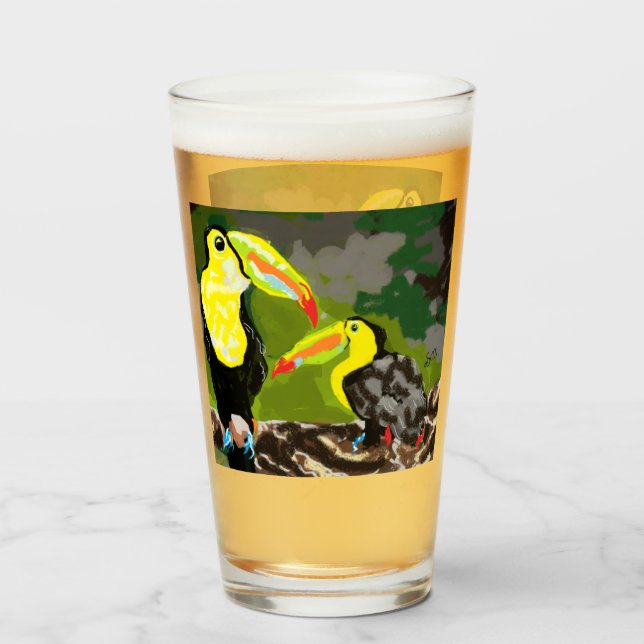 Pint Copo de Vidro : Aves Tropicais (Traseira (Preenchido))