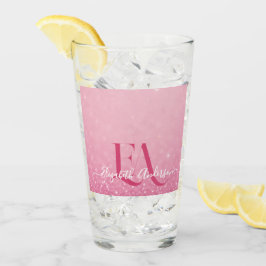 Pint Copo de vidro colorido cor-de-rosa com nome e inic