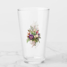 Pint Copo de Vidro com Buquê Floral e Flores