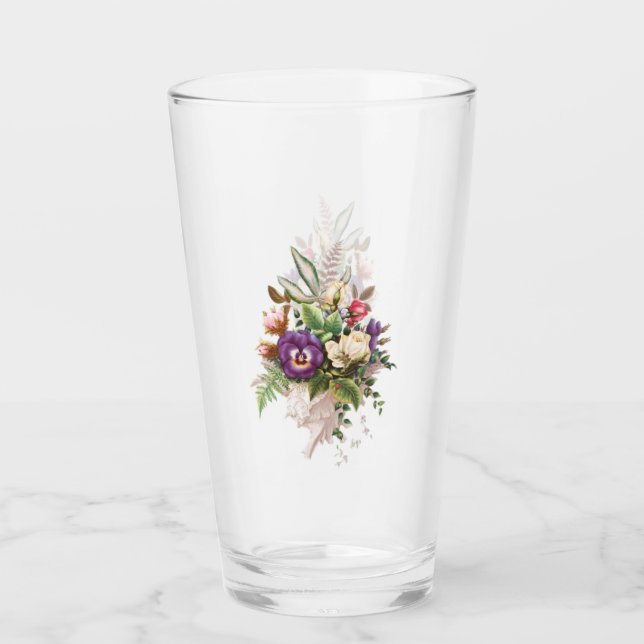 Pint Copo de Vidro com Buquê Floral e Flores (Frente)
