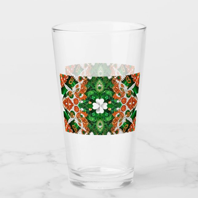 Pint Copo de vidro com folha de trevo irlandesa (Frente)