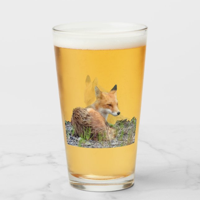 Pint Copo de vidro com raposa (Frente (Preenchido))