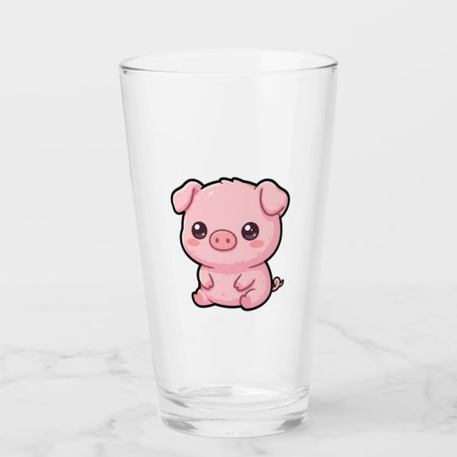 Pint Copo de Vidro de Porquinho Bebê Fofo (Frente)