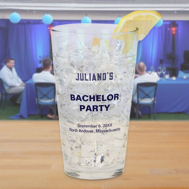 Pint Copo de Vidro para Despedida de Solteiro com Texto (Dark blue text bachelor party glass cup)