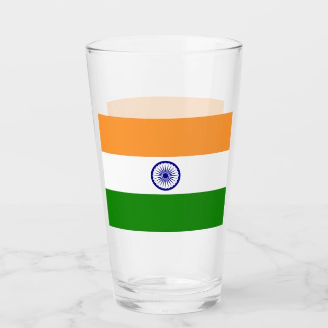 Pint Copo de vidro Patriótico com bandeira da Índia (Frente)
