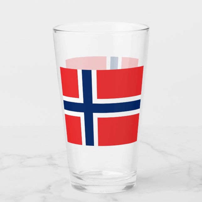 Pint Copo de vidro Patriótico com bandeira da Noruega (Frente)