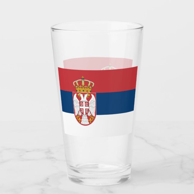 Pint Copo de vidro Patriótico com bandeira da Sérvia (Frente)