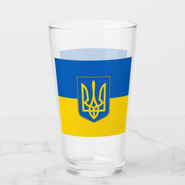 Pint Copo de vidro Patriótico com bandeira da Ucrânia (Frente)
