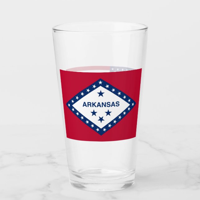 Pint Copo de vidro Patriótico com bandeira de Arkansas, (Frente)