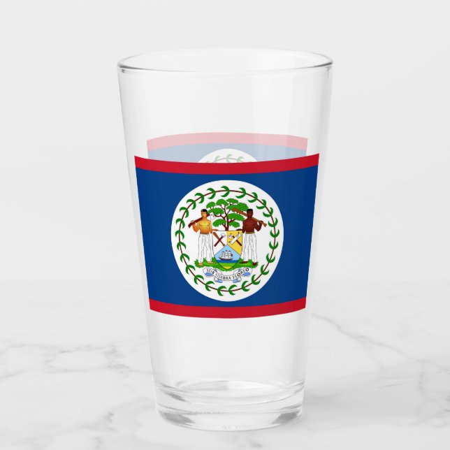 Pint Copo de vidro Patriótico com bandeira de Belize (Frente)
