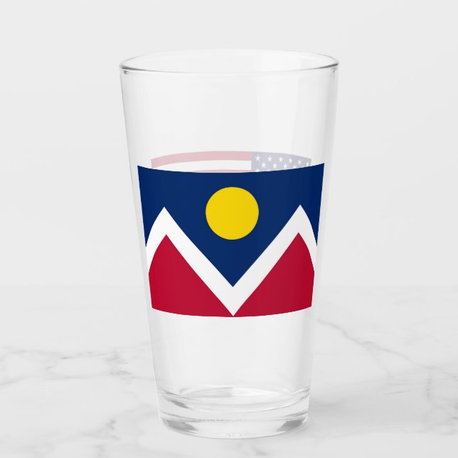Pint Copo de vidro Patriótico com bandeira de Denver, E (Frente)