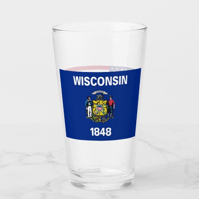 Pint Copo de vidro Patriótico com bandeira de Wisconsin (Frente)