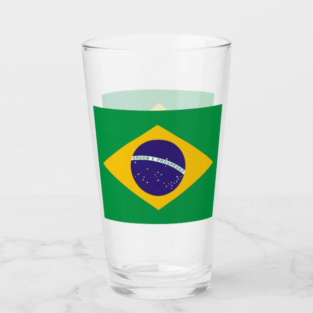 Pint Copo de vidro Patriótico com bandeira do Brasil (Frente)