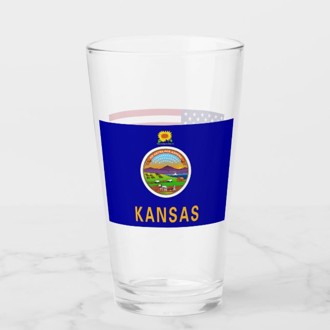 Pint Copo de vidro Patriótico com bandeira do Kansas (Frente)