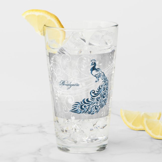 Pint Copo de vidro personalizado de peacock azul (Gelo frontal)