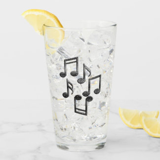 Pint Copo de Vidro Preto com Brilho e Notas Musicais