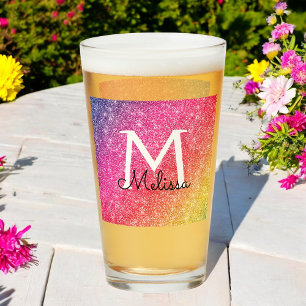 Pint Copo de Vidro Sparkle de Nome Dourado Amarelo Rosa