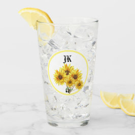 Pint Copo Tumbler de Girassol Amarelo em Aquarela Monog