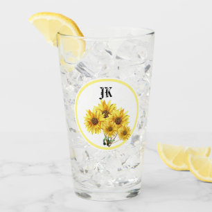 Pint Copo Tumbler de Girassol Amarelo em Aquarela Monog