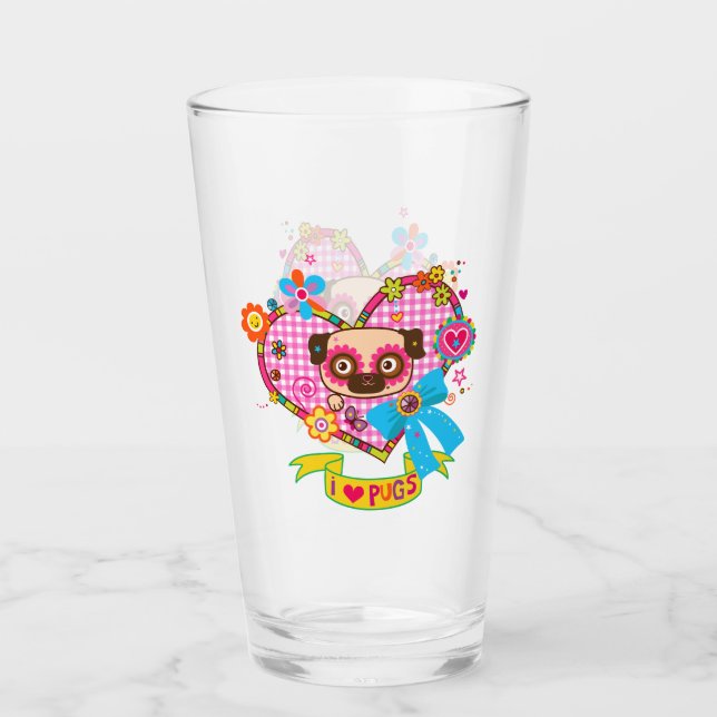 Pint Eu Adoro Pugs! Copo de vidro (Frente)