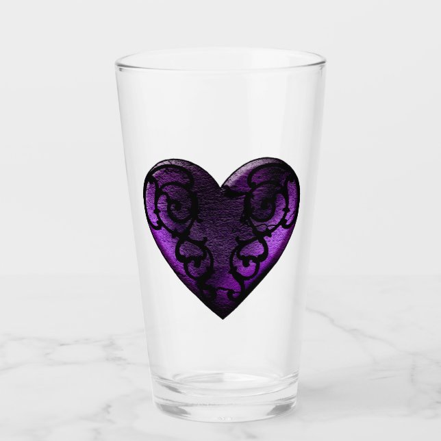 Pint Gótico de Filigree - Copo de Vidro de Coração Púrp (Frente)