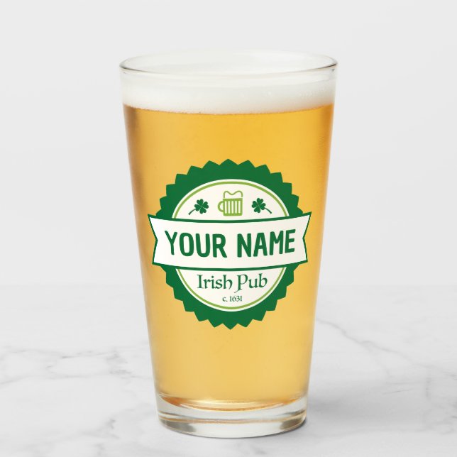 Pint Pub 16 oz personalizado irlandês. Copo de Cerveja (Frente (Preenchido))