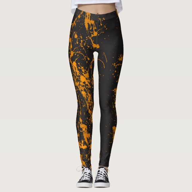 Pinta Laranja Pincel Splatter Leggings (Frente)