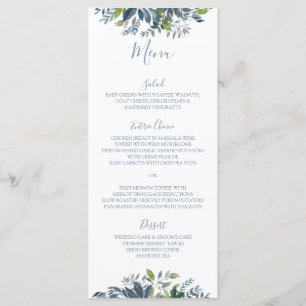 Pintado Casamento Verde Menus Dusty Blue