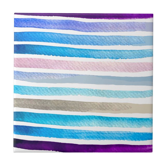 Pintado manualmente com listras de aquarela azul (Frente)