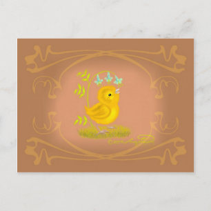 Pintinho Amarelo com Cartão Postal de Flores de Ca