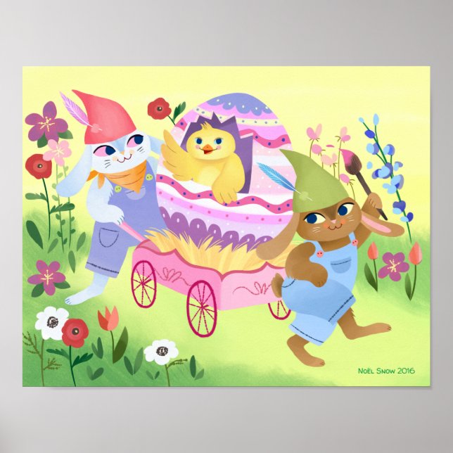 Pintinho de Bunnies de Páscoa e Arte Impressão (Frente)