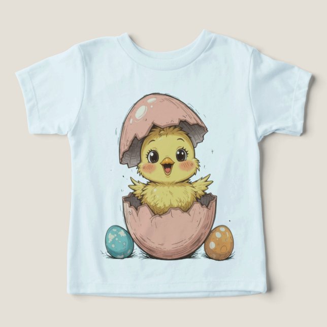 Pintinho engraçada em ovos rachados (Design frontal)