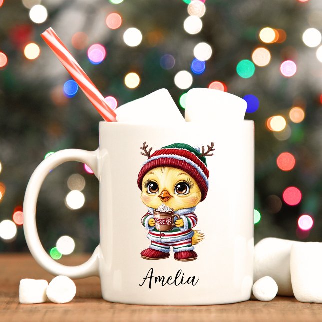 Pintinho Fofo Personalizado Caneca de Natal (Baby chick personalized Christmas mug. )