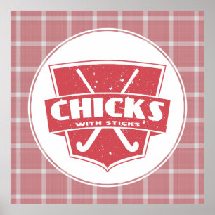 Pintinhos De Hockey De Campo Com Poster De Sticks