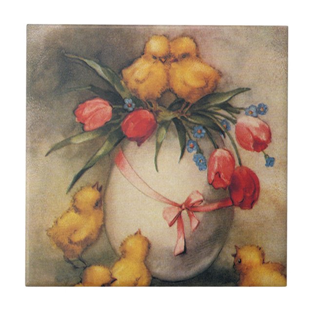 Pintinhos de Páscoa, Ovos com Flores de Tulipas Ve (Frente)