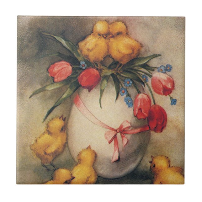 Pintinhos de Páscoa, Ovos com Flores de Tulipas Ve (Frente)