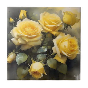 Pintor de aquarela de rosa bonito amarelo