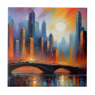 Pintor de óleo de ponte de Abstrato Cityscape colo