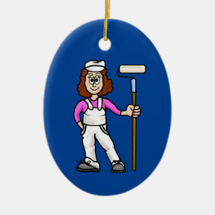 Pintor feminino com ornamento de pincel de rolo